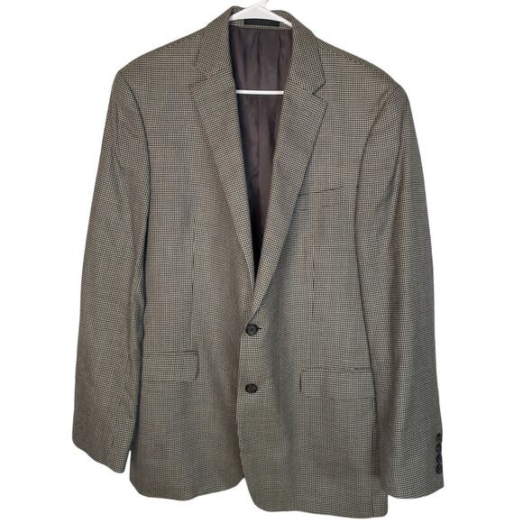 Ralph Lauren Man's 44R Houndstooth Wool Silk Blazer 2 Button Jacket Gray Black - Picture 2 of 8
